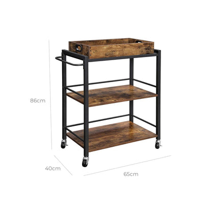 Vintage Brown Keuken Trolley met Dienblad | Industriële Keukenwagen op Wielen-Industriële Keukenwagen Vintage Bruin | Trolley met Dienblad