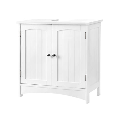 Badkamermeubel Wit met Opbergruimte – Vrijstaande Vanity Unit-Ruimtebesparend-Badkamer met Opbergkast