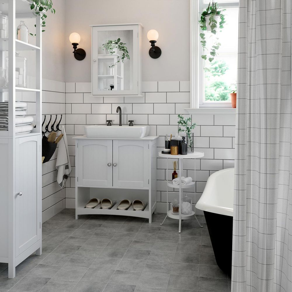 Badkamermeubel Wit met Opbergruimte – Vrijstaande Vanity Unit-Ruimtebesparend-Badkamer met Opbergkast