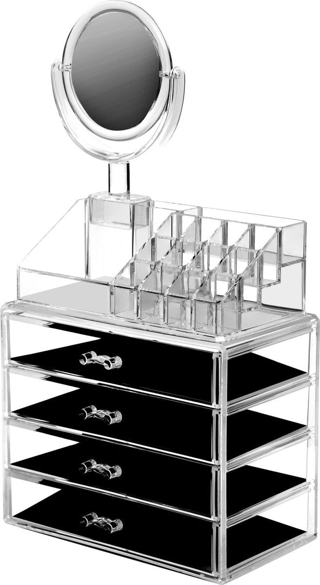 London make up organizer - Skincare Organizer - Tweedelig - Cosmetica Opbergdoos - Make up spiegel - Transparant