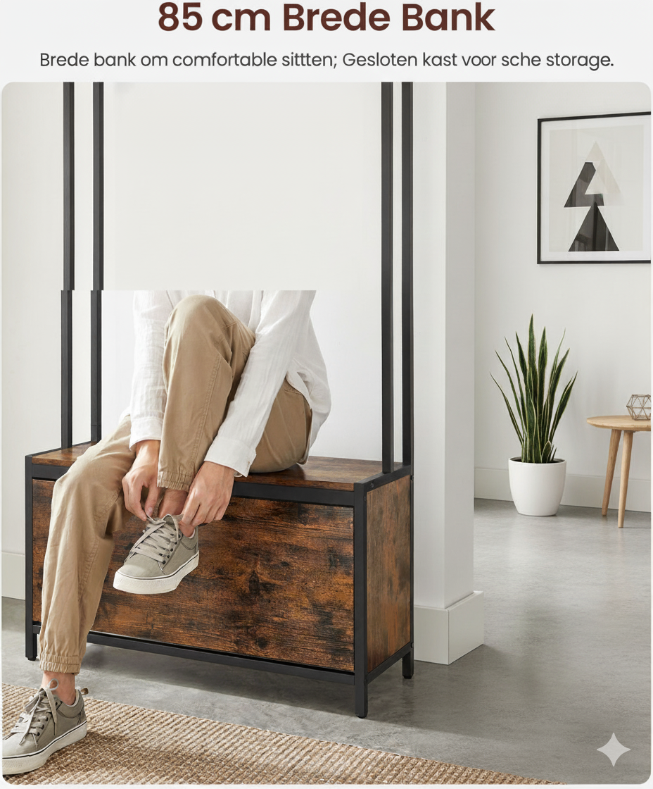 Kapstok met schoenenkast - kapstok met bank - kledingrek - schoenenrek - 9 haken - bovenste plank