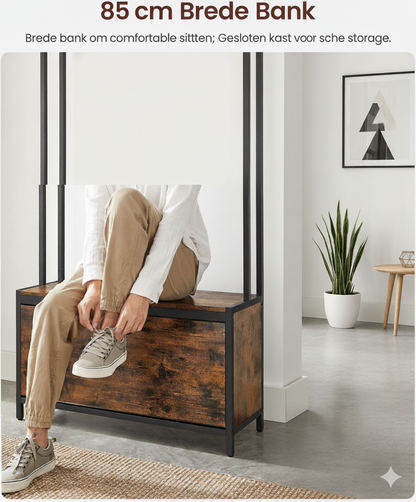 Kapstok met schoenenkast - kapstok met bank - kledingrek - schoenenrek - 9 haken - bovenste plank