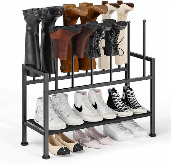 Signature Home Laarzenrek voor 6 Paar – Metalen Schoenenrek met 2 Legplanken – Zwart