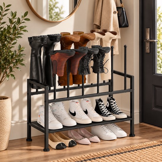 Signature Home Laarzenrek voor 6 Paar – Metalen Schoenenrek met 2 Legplanken – Zwart