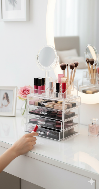 London make up organizer - Skincare Organizer - Tweedelig - Cosmetica Opbergdoos - Make up spiegel - Transparant
