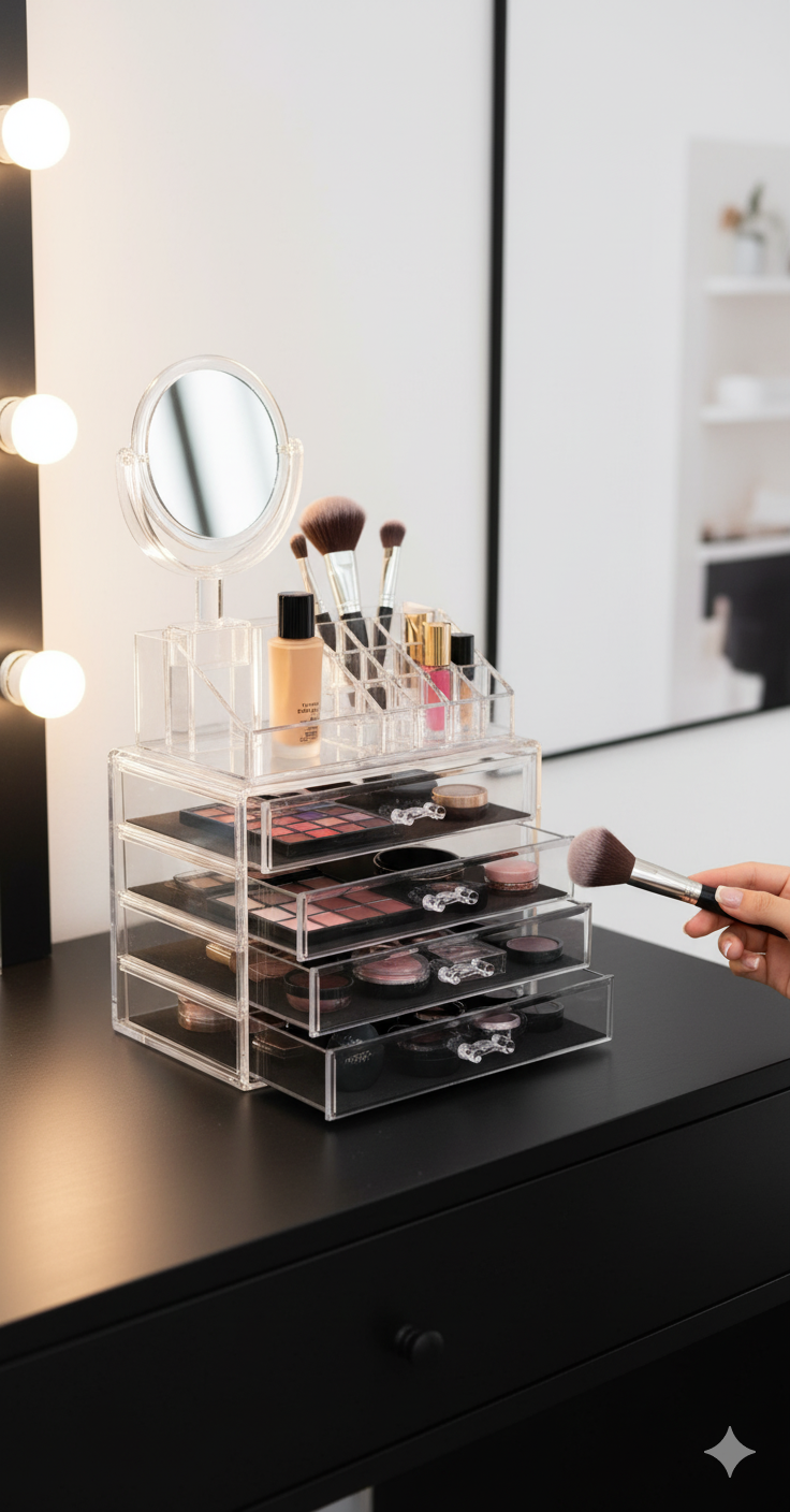 London make up organizer - Skincare Organizer - Tweedelig - Cosmetica Opbergdoos - Make up spiegel - Transparant
