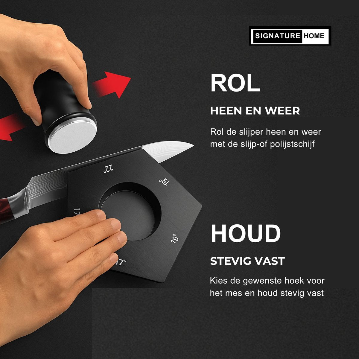 Professionele Messenslijper – Rollende Messenslijper - Aanzetstaal - Magnetisch – Voor Keukenmessen – Premium Zwart Design