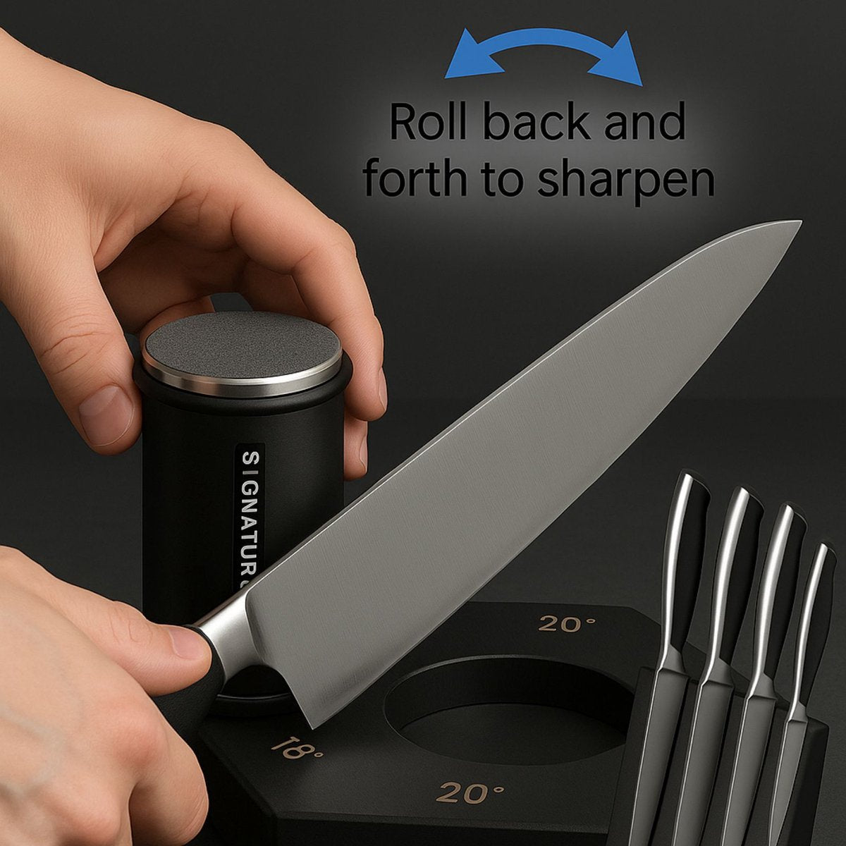 Professionele Messenslijper – Rollende Messenslijper - Aanzetstaal - Magnetisch – Voor Keukenmessen – Premium Zwart Design