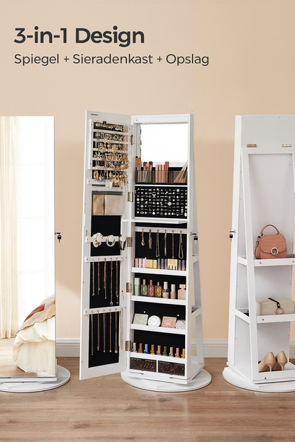 Harrow Staande Sieradenkast met Spiegel – Luxe Organizer voor Sieraden