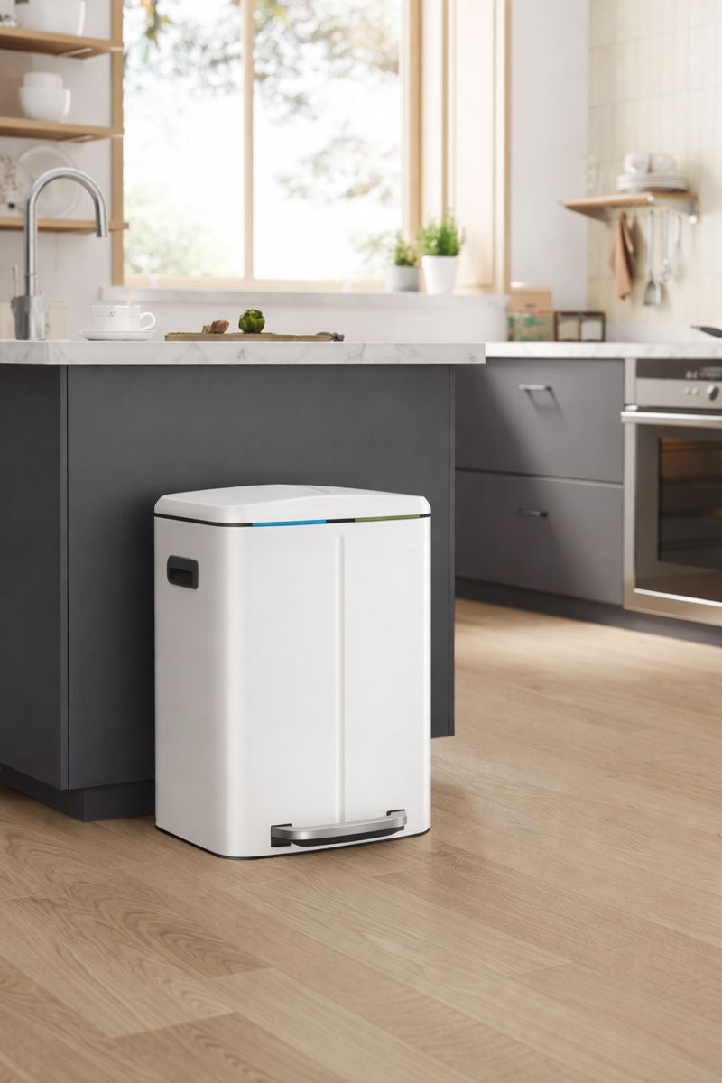 Signature Home Prullenbak 40 Liter (2 x 20L) – Witte 2-Vaks Afvalscheidingsprullenbak met Softclose