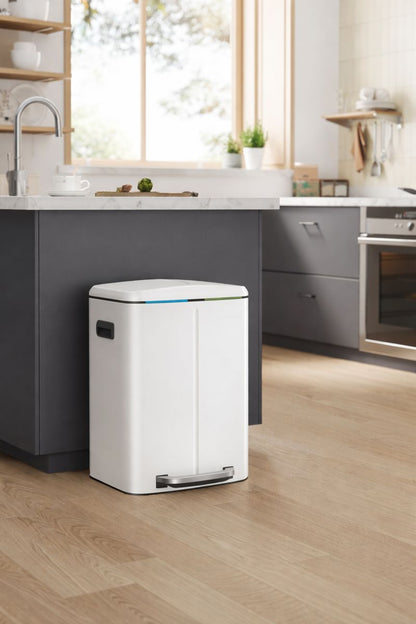 Signature Home Prullenbak 40 Liter (2 x 20L) – Witte 2-Vaks Afvalscheidingsprullenbak met Softclose