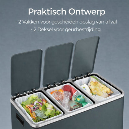 Signaturre Home 3-Vaks Pedaalemmer 54 Liter (3 x 18L) – Keuken Afvalscheidingsprullenbak met Softclose Deksel