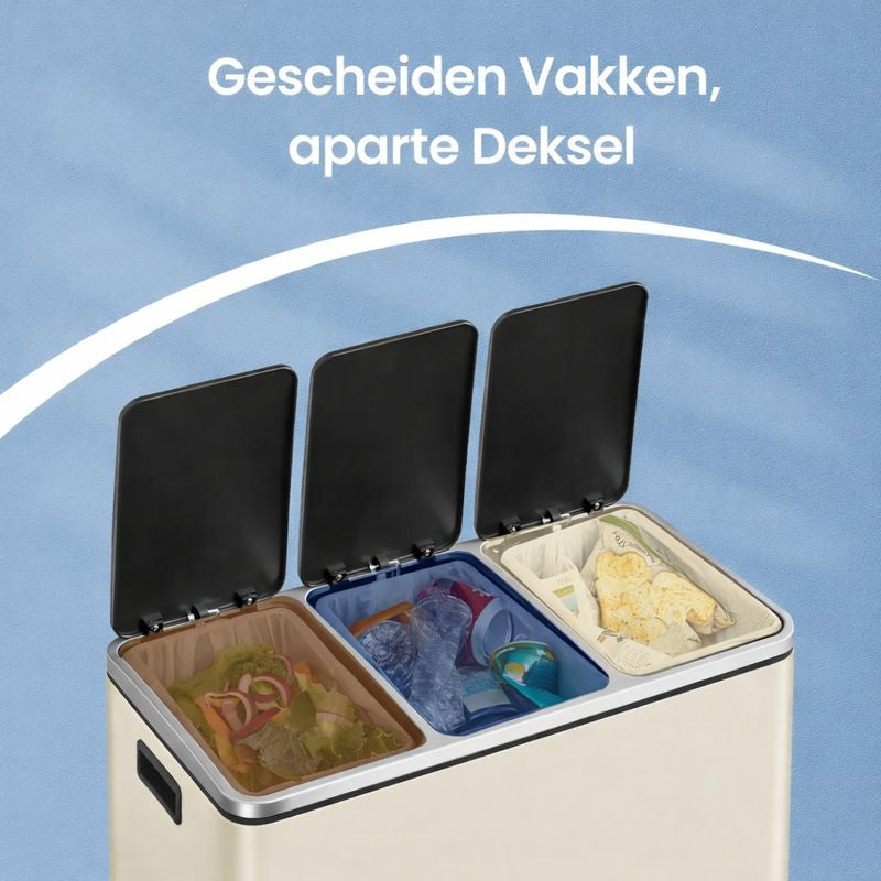 Signature Home Keuken Afvalbak 3 x 18 Liter – Afvalscheidingssysteem met 3 Compartimenten – Prullenbak voor Recycling