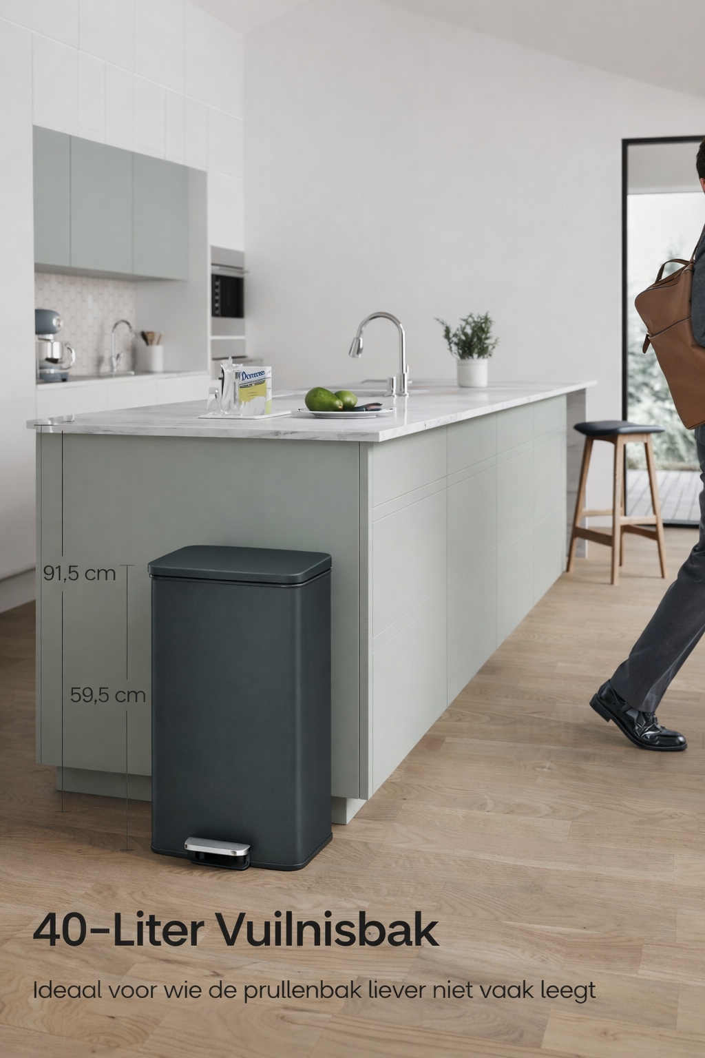 Signature Home Keuken Prullenbak met Deksel 40 Liter – Pedaalemmer van Staal, Antracietgrijs