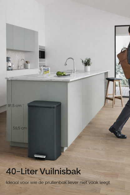 Signature Home Keuken Prullenbak met Deksel 40 Liter – Pedaalemmer van Staal, Antracietgrijs