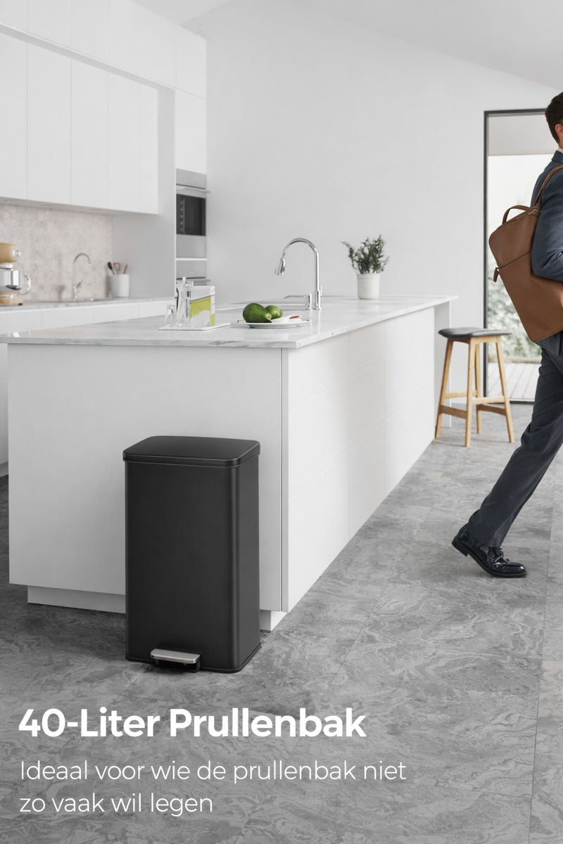 Signature Home Zwarte Pedaalemmer 40 Liter – Keuken Prullenbak met Softclose Deksel