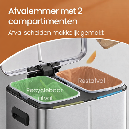 Signature Home Dubbele afvalemmer 2×20L – Metalen afvalbak met 2 compartimenten voor afvalscheiding