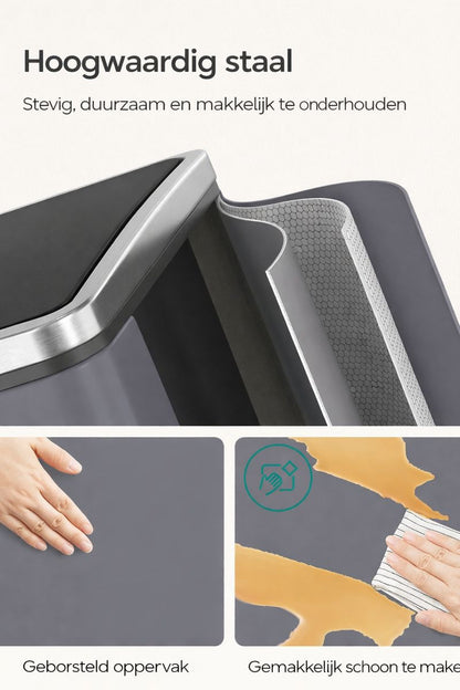 Signature Home Keuken Prullenbak 2 × 15 Liter – Afvalscheidingsbak met 2 Compartimenten en Deksel