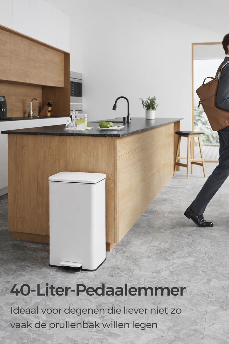 Signature Home Witte Pedaalemmer 40 Liter – Keuken Prullenbak met Softclose Deksel|Moderne Keuken Prullenbak