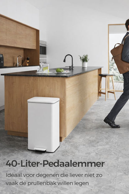 Signature Home Witte Pedaalemmer 40 Liter – Keuken Prullenbak met Softclose Deksel|Moderne Keuken Prullenbak
