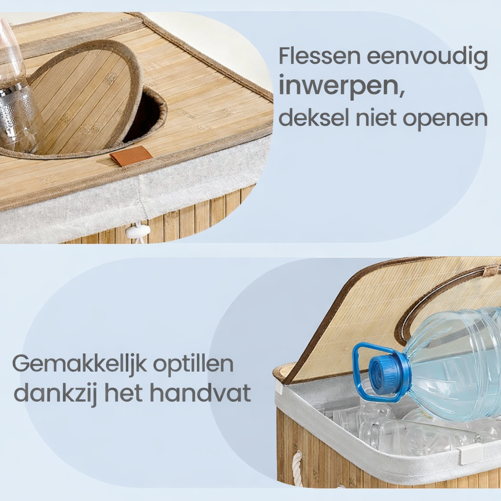 Signature Home Bamboe Statiegeld Flessenbak 95 Liter – Verzamelcontainer met Deksel