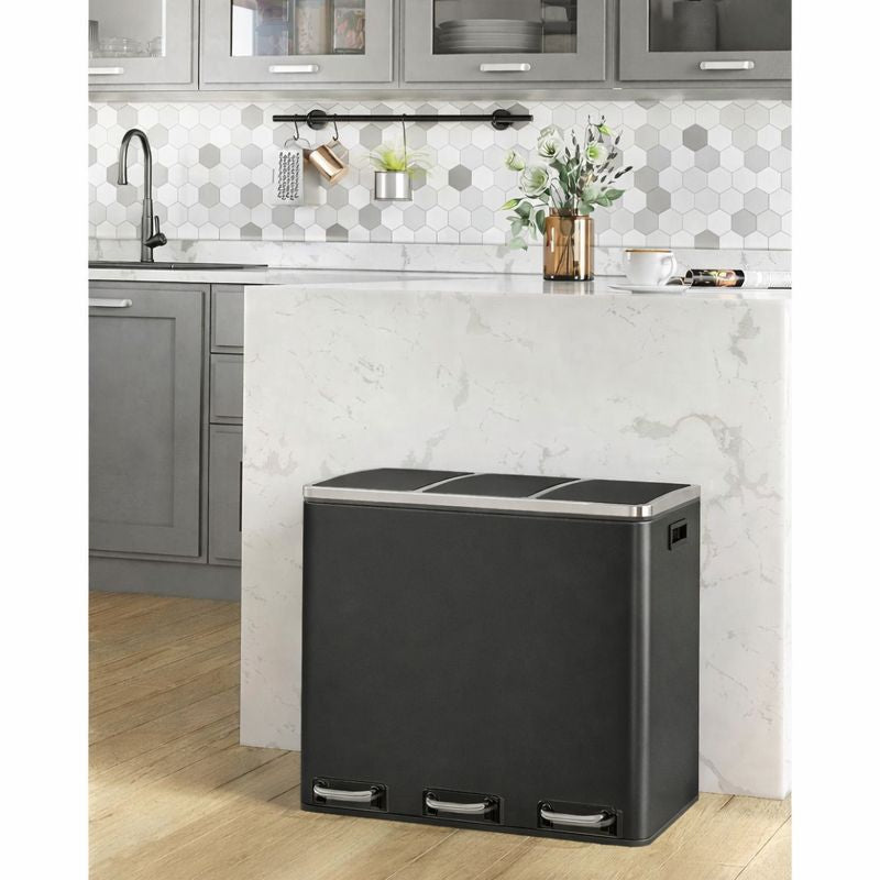Signature Home Prullenbak met 3 Compartimenten – Afvalbak voor Afvalscheiding – 3-Vaks Vuilnisbak voor Keuken, Kantoor of Thuis – Recycling Prullenbak