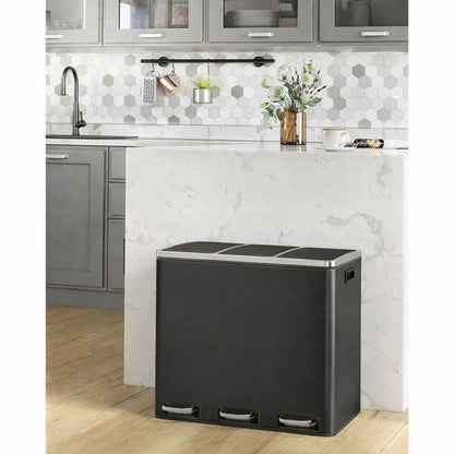 Signature Home Prullenbak met 3 Compartimenten – Afvalbak voor Afvalscheiding – 3-Vaks Vuilnisbak voor Keuken, Kantoor of Thuis – Recycling Prullenbak