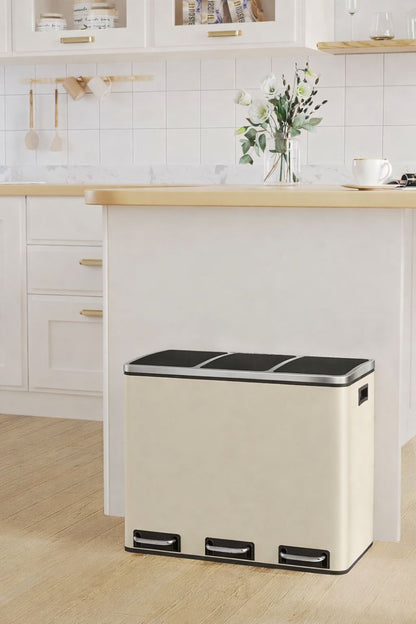 Signature Home Afvalscheidingssysteem 54 Liter (3 × 18 L) met 3 Deksel – Afvalemmer voor Recycling – Zandbeige