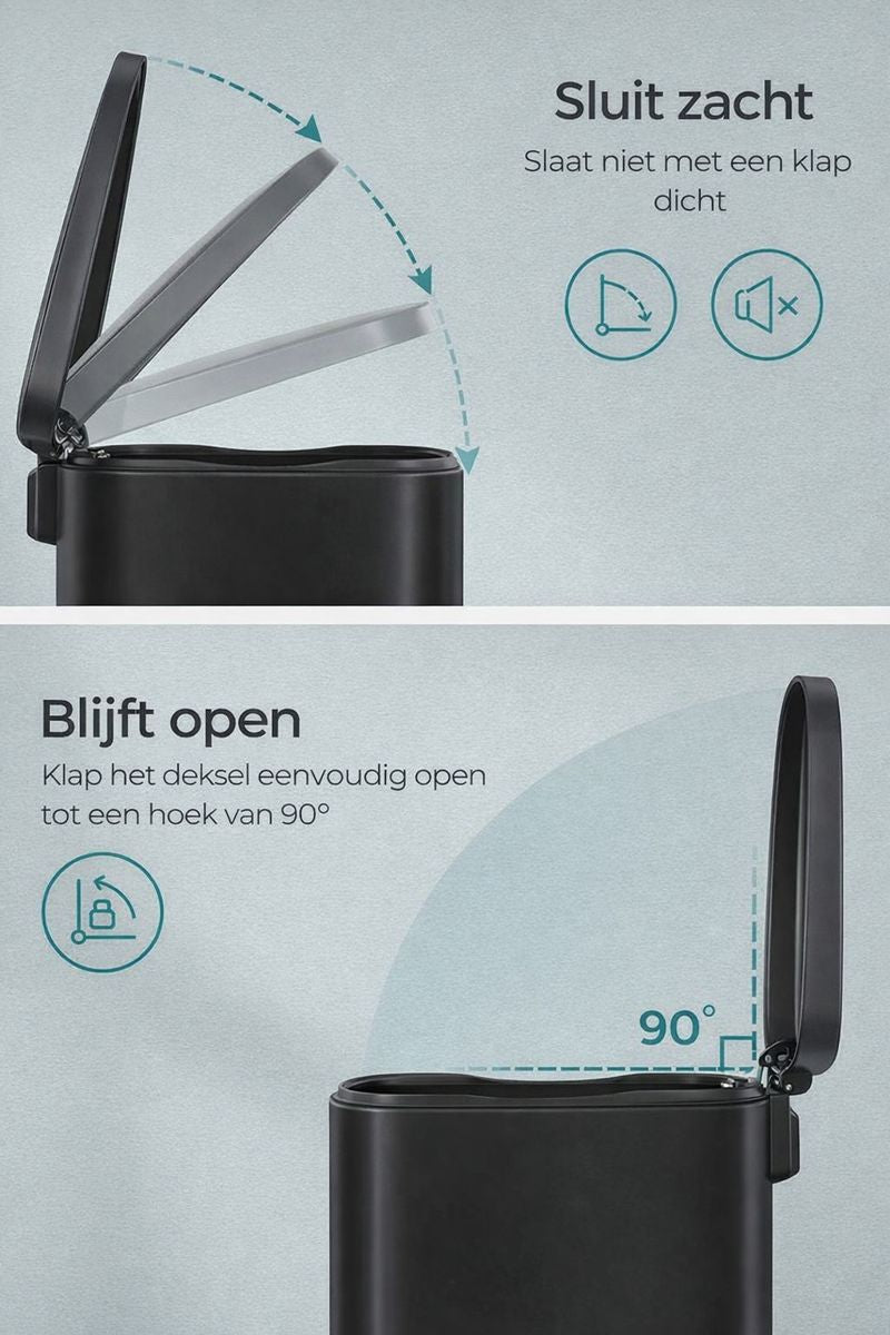 Signature Home Keuken Pedaalemmer van Staal – Zwart – Afvalbak met Voetpedaal
