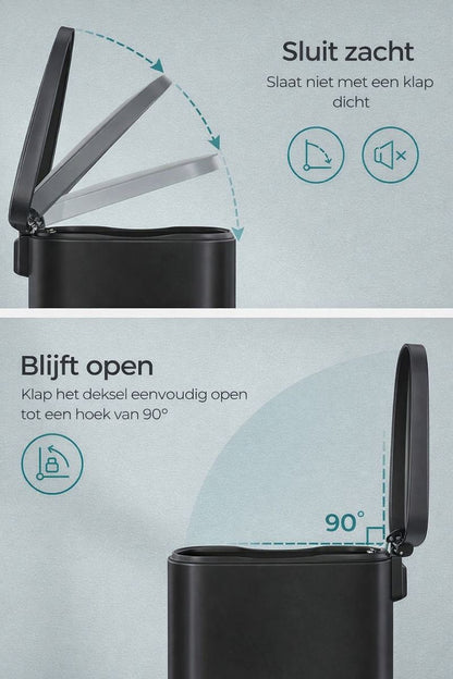 Signature Home Keuken Pedaalemmer van Staal – Zwart – Afvalbak met Voetpedaal