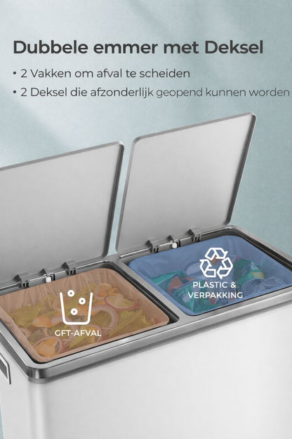 Signature Home Pedaalemmer voor Afvalscheiding met 2 Vakken – Dubbele Vuilnisbak met Deksel, Soft-Close, Geschikt voor Keuken