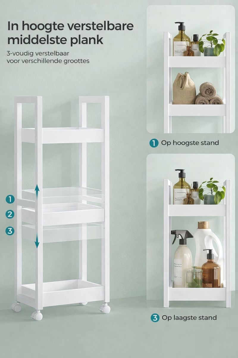 Smal Badkamerrek 3-Laags – Ruimtebesparende Badkamer Shelf – Wit Opbergmeubel