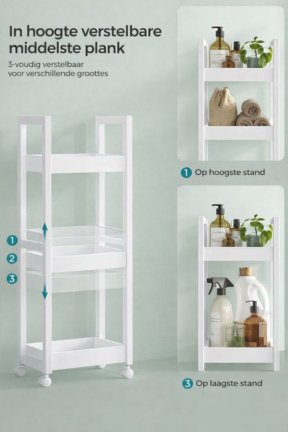 Smal Badkamerrek 3-Laags – Ruimtebesparende Badkamer Shelf – Wit Opbergmeubel