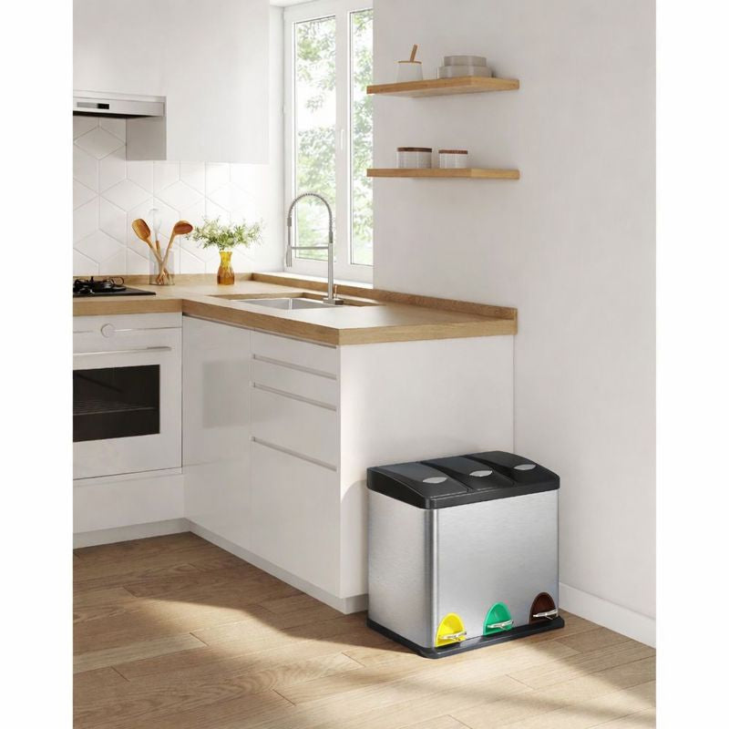 Signature Home Afvalscheider 24L met 3 Compartimenten – 3 × 8 Liter Afvalbak voor Afvalscheiding – Keuken Prullenbak