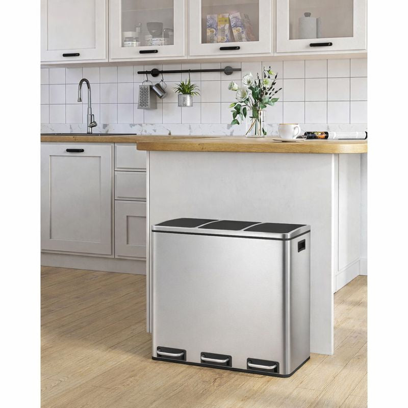 Signature Home Pedaalemmer 54 Liter (3 x 18 L) – Afvalscheidingsbak met 3 Compartimenten, Softclose Deksel en Binnenemmers