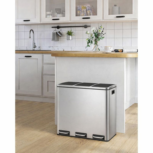 Signature Home Pedaalemmer 54 Liter (3 x 18 L) – Afvalscheidingsbak met 3 Compartimenten, Softclose Deksel en Binnenemmers