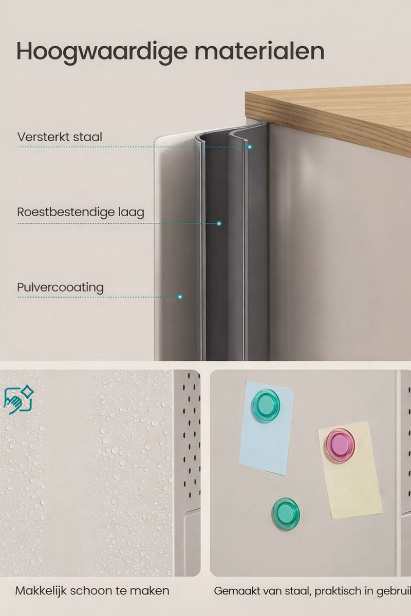 Industriële metalen opbergkast zwart met verstelbare legplanken en magnetische sluiting – hoog smal