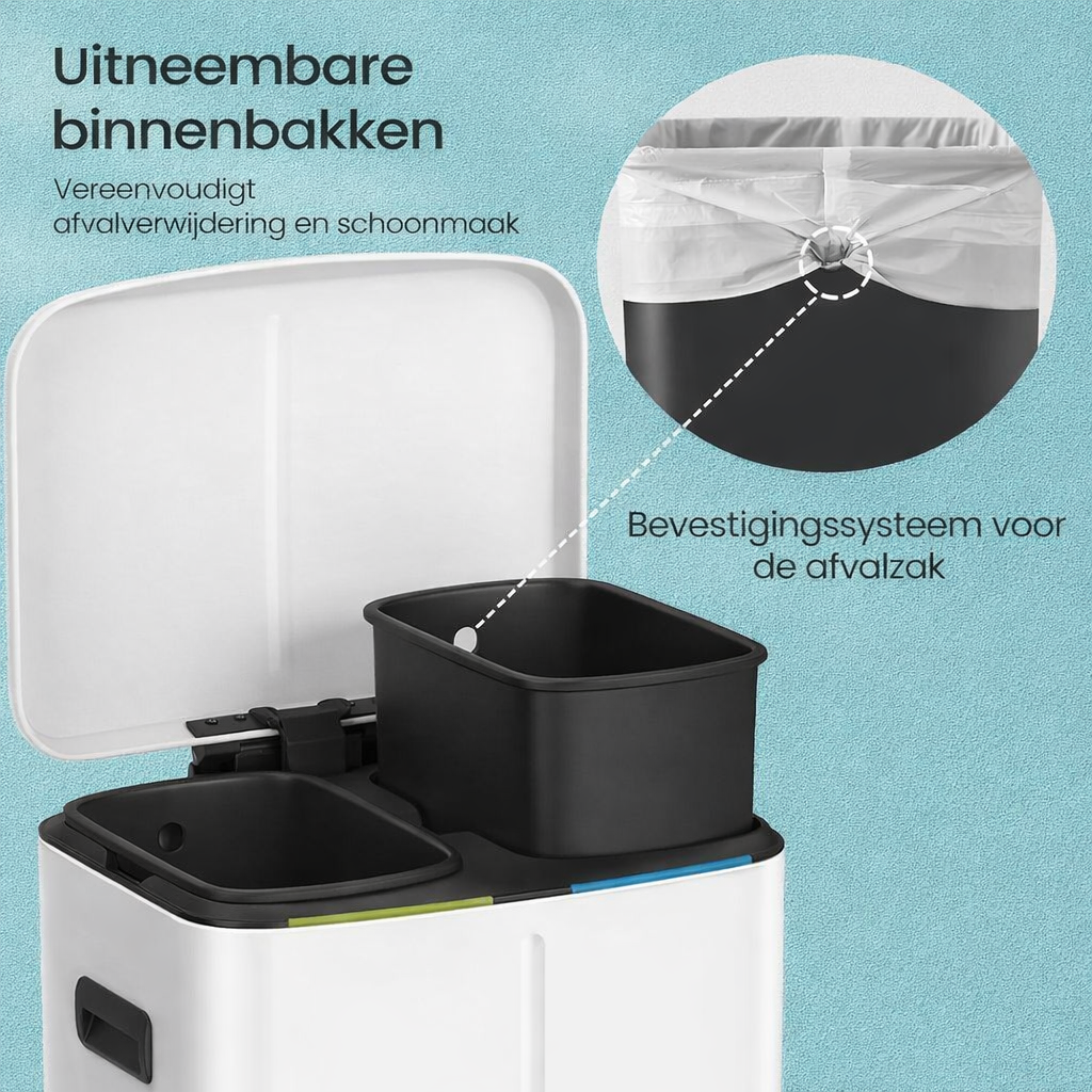 Signature Home Metalen afvalbak 2×20L – Dubbel afvalscheidingssysteem met 2 compartimenten