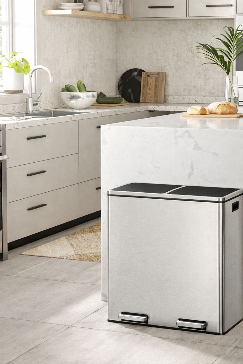 Signature Home Vuilnisbak Afvalscheiding 60 L (2×30 L) – Zwart en zilver-Prullenbak met Pedaal