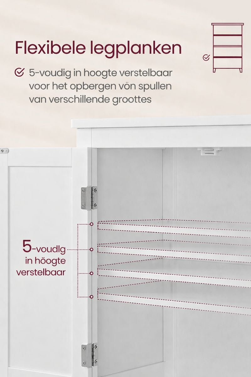 Badkamerkast wit met 4 deuren – hoog smal badkamermeubel van MDF-Klassieke badkamer opbergkast