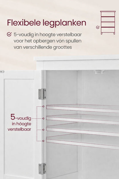 Badkamerkast wit met 4 deuren – hoog smal badkamermeubel van MDF-Klassieke badkamer opbergkast
