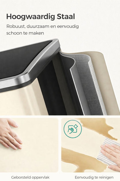 Signature Home Afvalscheidingssysteem met 2 Compartimenten – 2 × 15 L Afvalbak met Deksel, Zandbeige & Inktzwart