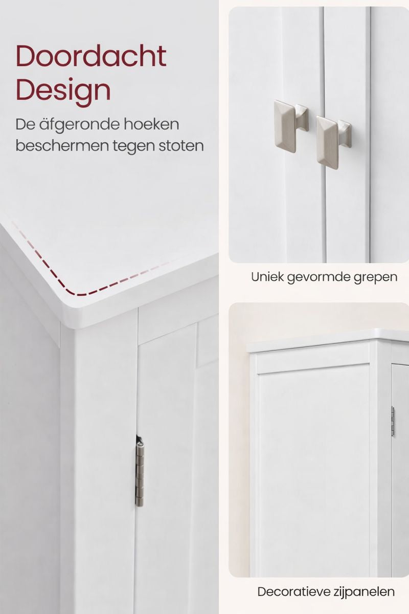 Badkamerkast wit met 4 deuren – hoog smal badkamermeubel van MDF-Klassieke badkamer opbergkast