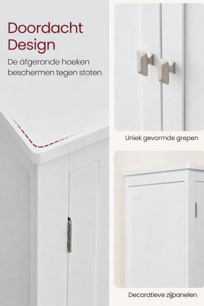 Badkamerkast wit met 4 deuren – hoog smal badkamermeubel van MDF-Klassieke badkamer opbergkast