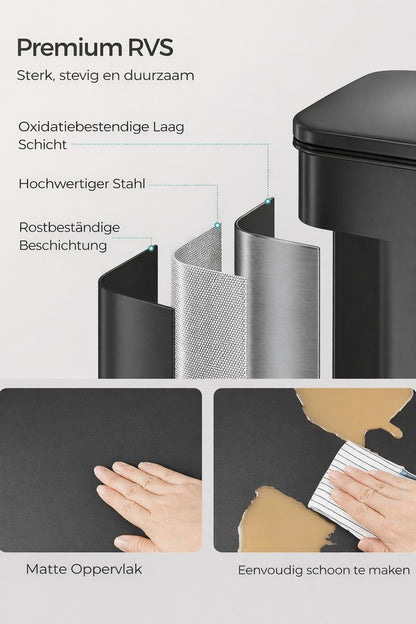 Signature Home Zwarte Pedaalemmer 40 Liter – Keuken Prullenbak met Softclose Deksel