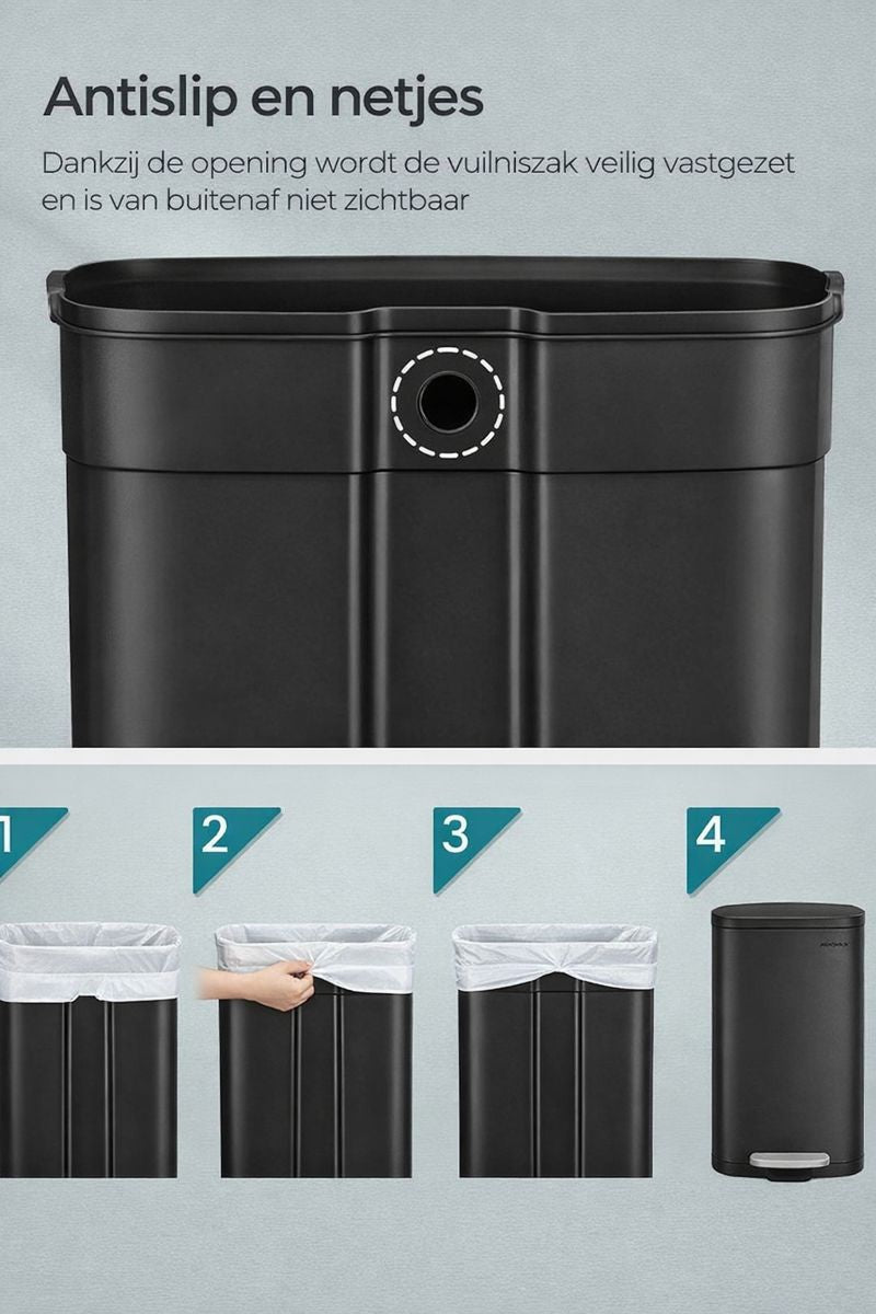 Signature Home Keuken Pedaalemmer van Staal – Zwart – Afvalbak met Voetpedaal