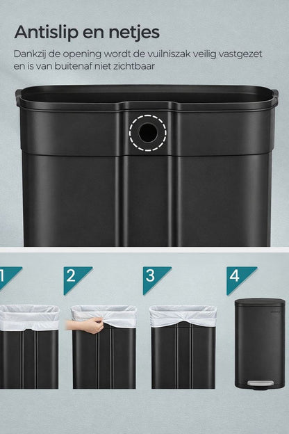Signature Home Keuken Pedaalemmer van Staal – Zwart – Afvalbak met Voetpedaal