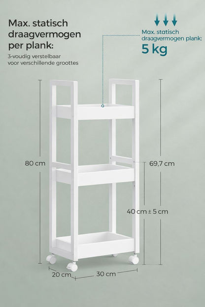 Smal Badkamerrek 3-Laags – Ruimtebesparende Badkamer Shelf – Wit Opbergmeubel