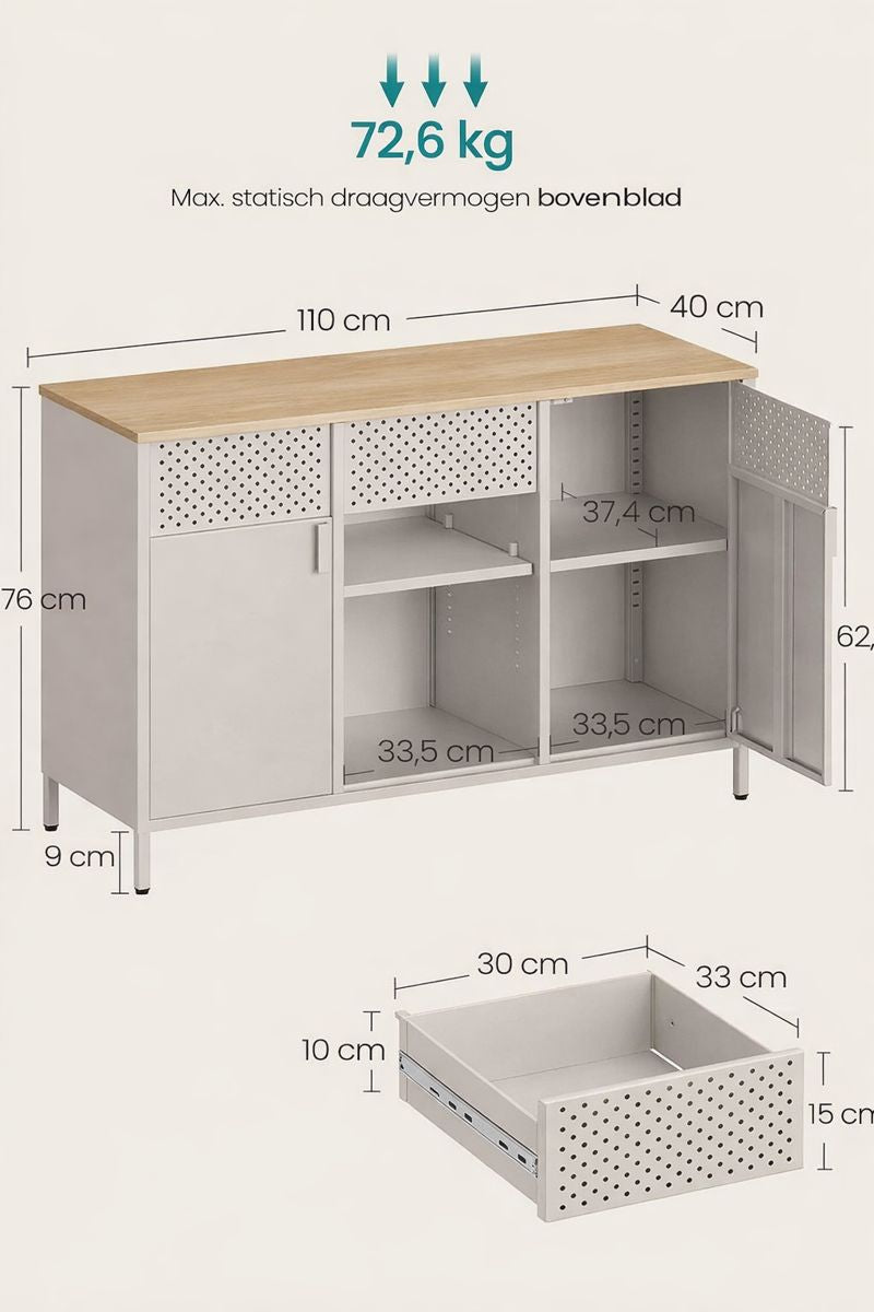Industriële metalen opbergkast zwart met verstelbare legplanken en magnetische sluiting – hoog smal
