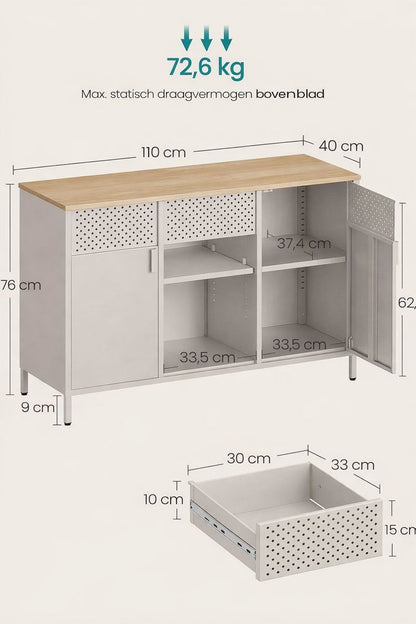 Industriële metalen opbergkast zwart met verstelbare legplanken en magnetische sluiting – hoog smal